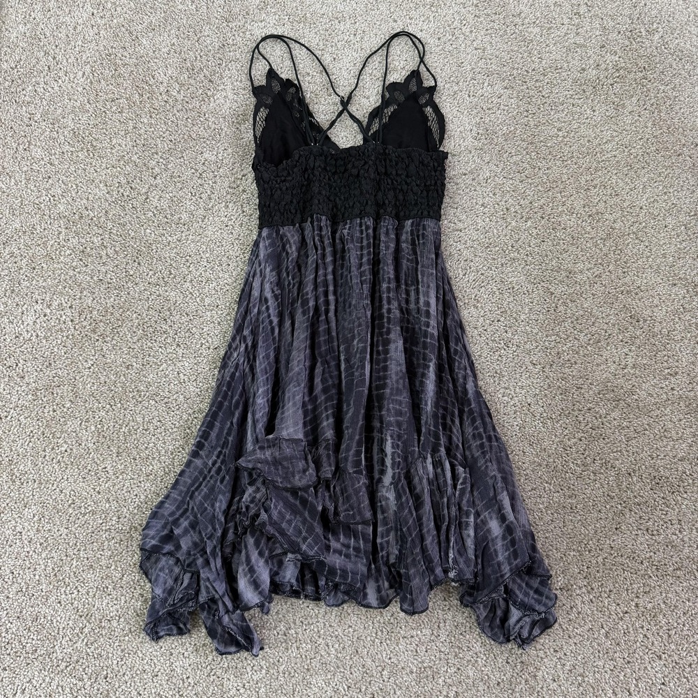 FP One Dress Womens Small Gray Tie Dye Crochet Lace Slip Trapeze Boho Asym Hem